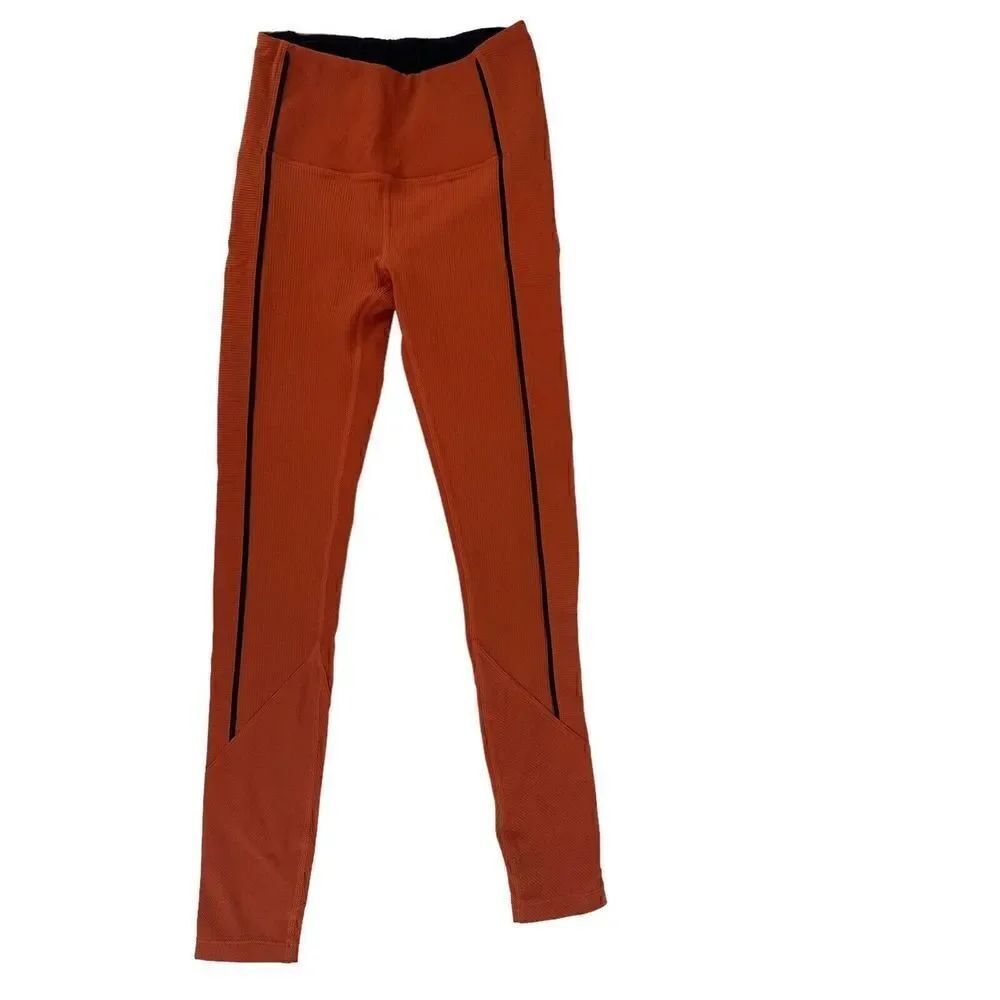 ZYIA Active Leggings Orange Ribbed Premium High Rise Ankle Skinny Size 2 Womens